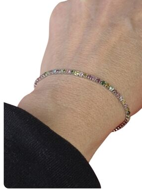 925 Sterling Silver Adjustable Bracelet with Natural Tourmaline 2mm Gemstones